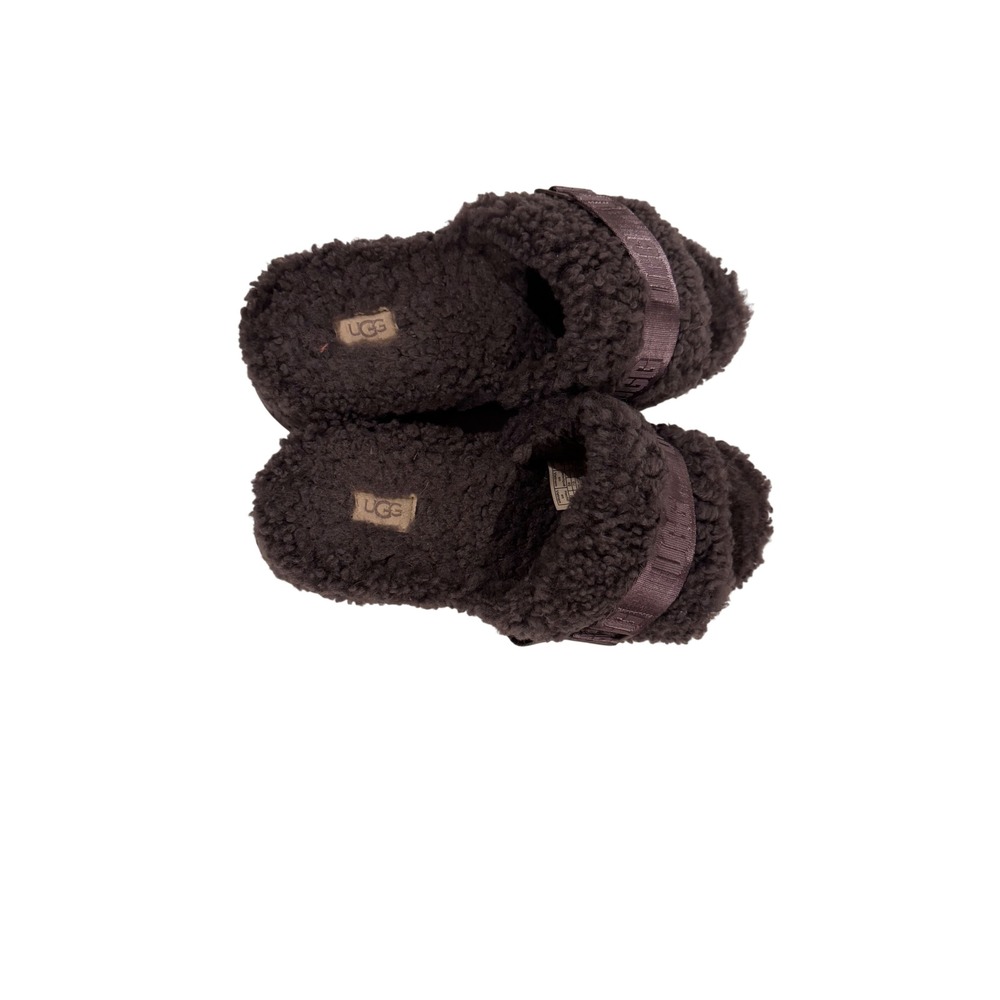UGG Fluffita Charcoal Grey Sheepskin Platform Slippers Womens 9